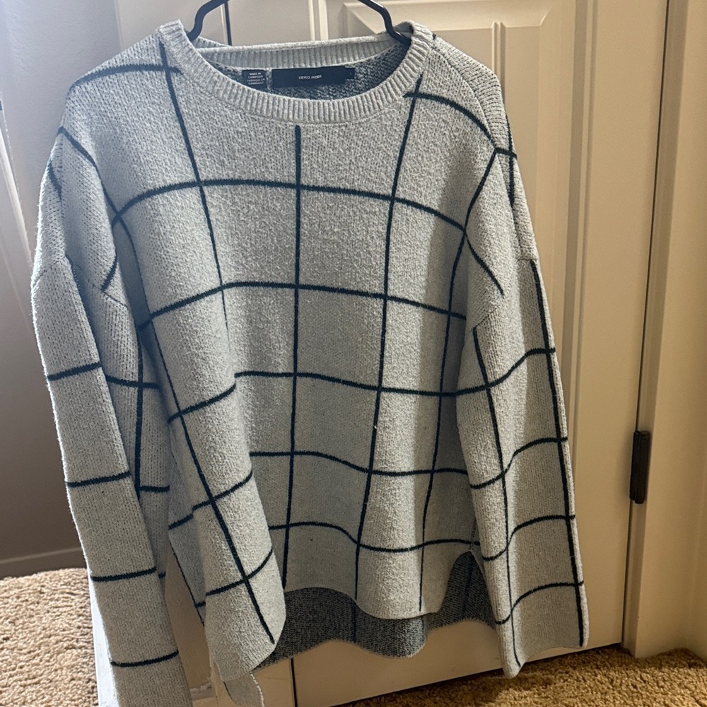 Vero Moda Blue and Grey Grid Sweater